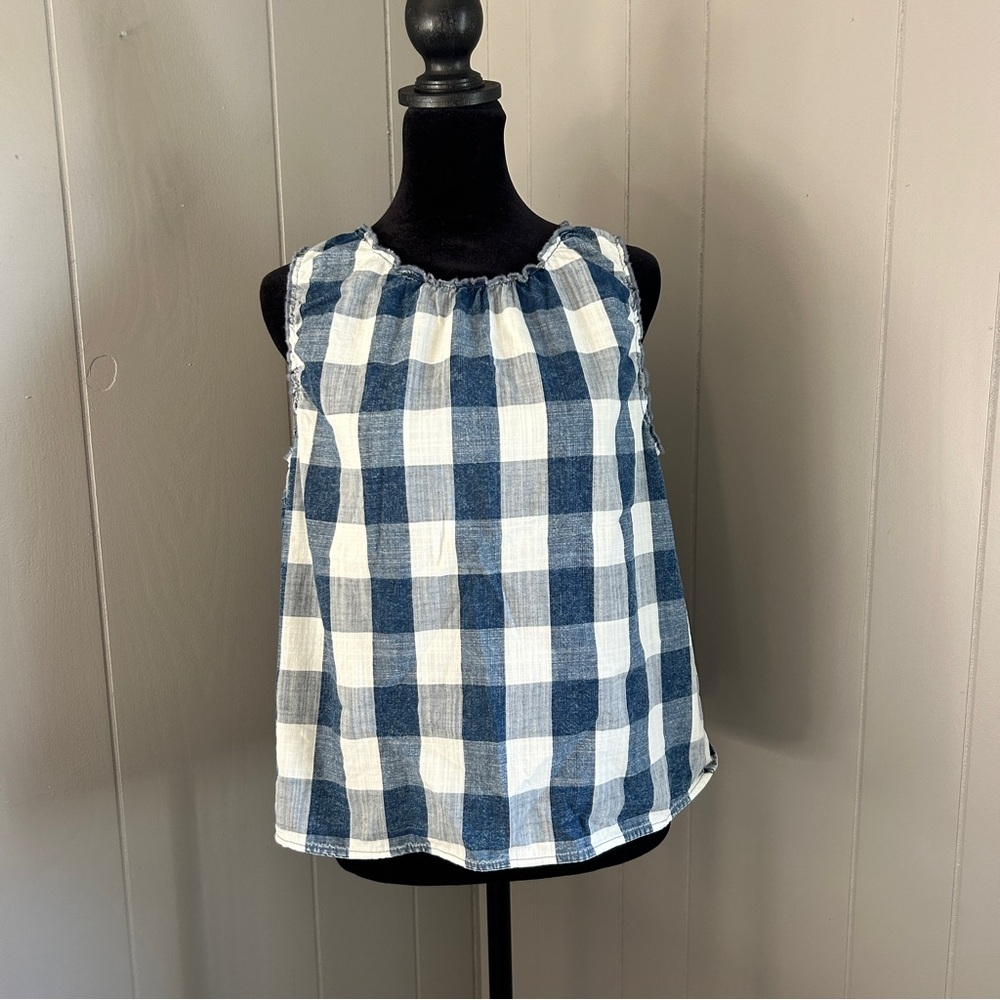 A.N.A. Size Medium Blue and White Gingham Top With Open Back 100% Cotton
